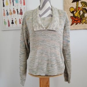 Beeline Fashions | 80s Vintage Knit Mixed Neutral Layered Neckline Sweater